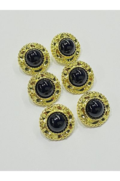 karantuhafiye Vintage Series Pearl Button Set / 2 cm Set of 6 (Gold - Black)