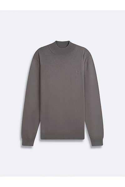 Ltb Stand Collar Long Sleeve Knitwear Gray Sweater