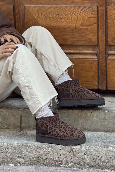 NİŞANTAŞI SHOES حذاء نسائي من جلد الغزال الأصلي بنمط بني صغير ونعل سميك