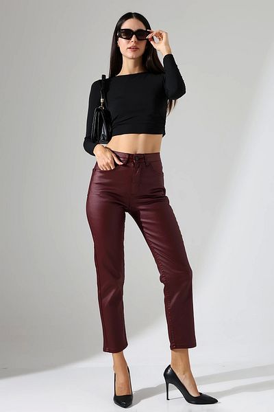 KAGAWA Women's High Waist Waxed Mom Jean