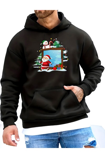 MODAVİBE Hanorac cu glugă cu model Moș Crăciun și Omul de Zăpadă - Cadou de A...