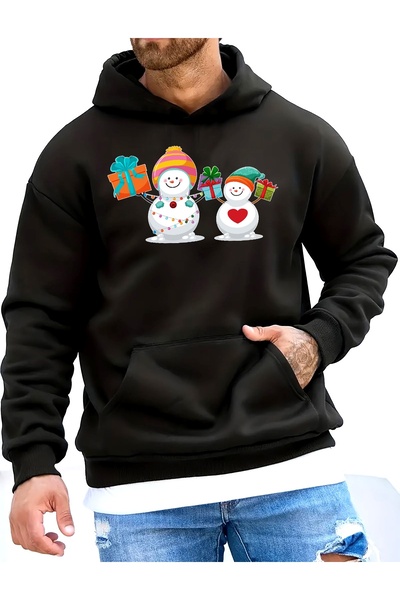 MODAVİBE Hanorac cu glugă cu model Moș Crăciun și Omul de Zăpadă - Cadou de A...