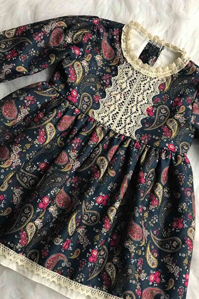 Bertuğ Bebek Dantel Detaylı Şal Desenli Koyu Mavi Çok Renkli Kız Çocuk Bebek ...