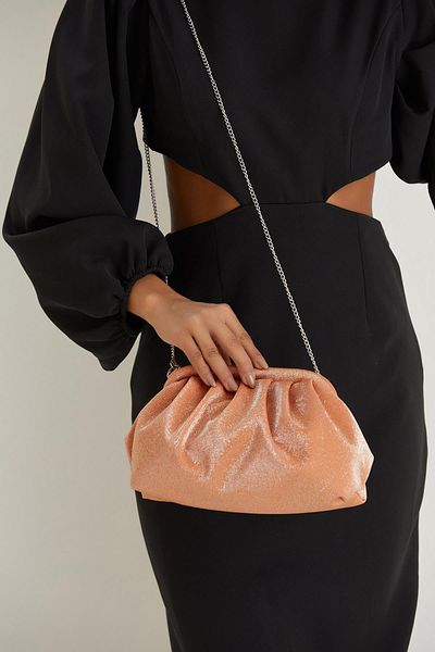 SHUBBAGS Оранжева блестяща дамска чанта с един отвор и подплата - Clutch Portfolio