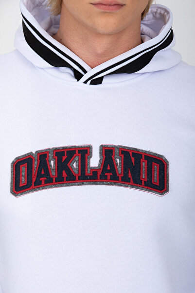 DYNAMO Чоловічий білий капюшон з кишенями, підкладкою з шардоном, прямий крій, бавовняний світшот 6756