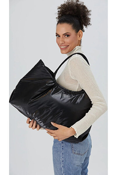 SHUBBAGS Kadın Siyah Tek Gözlü Sabit Askılı Astarlı Şişme Omuz Çantası Günlük...