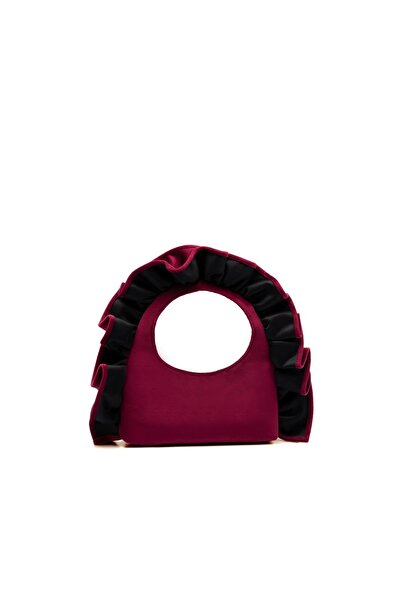 SHUBBAGS Bordo Fırfırlı Kadife Kadın El Çantası