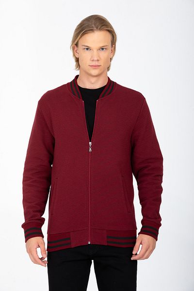 DYNAMO Men's Claret Red College Collar Regular/Normal Cut Cotton Cardigan Sweatshirt 6796