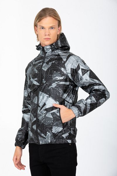 DYNAMO Men's Black Hooded Patterned Faux Leather Fabric Lined Spring Coat 8069