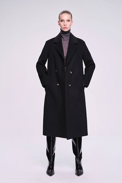Hatemoğlu Saykı Woman Black Dynamic Fit Plain Mono Collar Stamp Coat