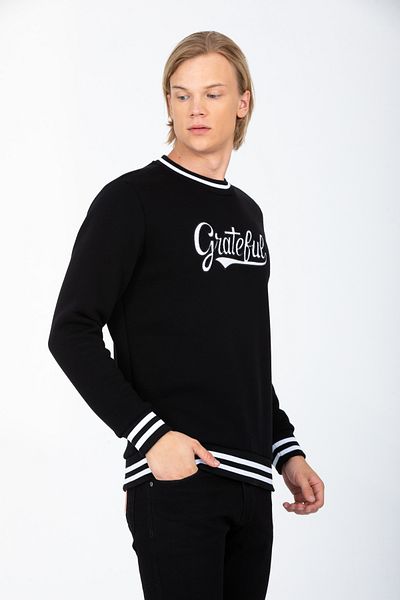 DYNAMO Men's Black Bicycle Collar Embroidery Detailed Raised Inside Cotton Sweatshirt 6758