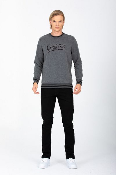 DYNAMO Men's Anthracite Cotton Sweatshirt with Bicycle Collar and Embroidery Detail and Ribbon Inside 6758
