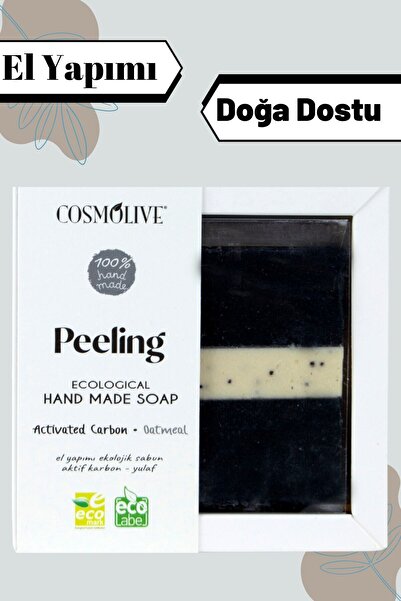 Cosmolive El Yapımı Sabun | Aktif Karbon & Yulaf | Yüz Saç Bakımı | Peeling Etkili | 100 gr