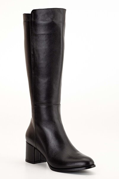 ANALİN SHOES Kadın Hakiki Deri Şık Topuklu Çizme - Siyah