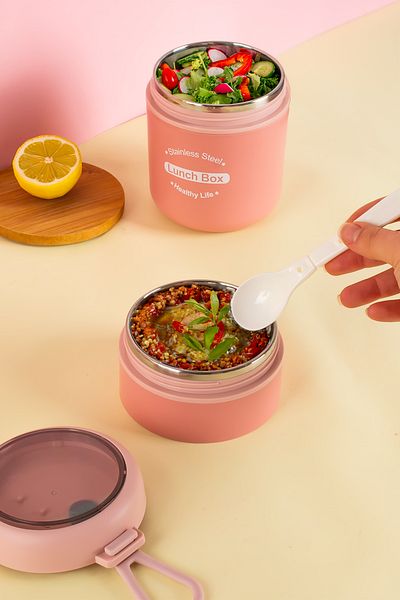 Porsima 66720 Pink Portable Steel Food Thermos - Lunch Box Container 710ml