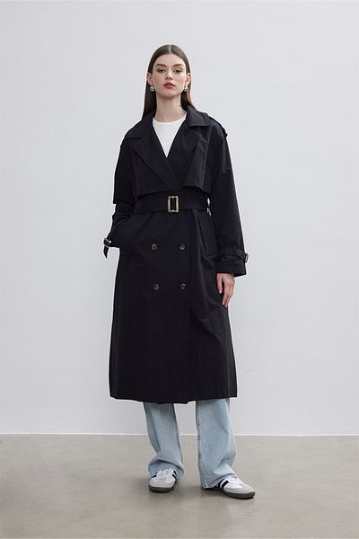 BE BLUE 90S Black Classic Trench Coat