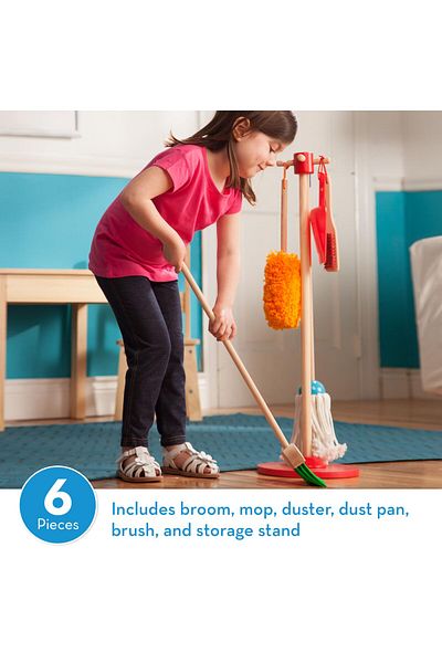 Melissa & Doug Dust! Sweep! Mop! | Pretend Play Cleaning Set | 6-piece Wooden Toy | Kids Housekeeping | Ages 3