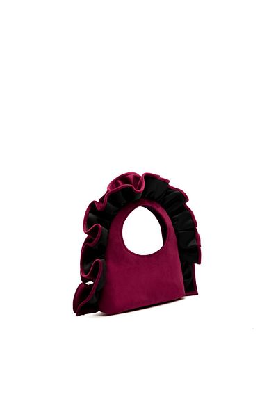 SHUBBAGS Burgundy Ruffled Velvet Women's Handbag