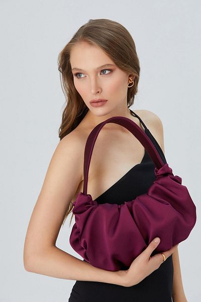 SHUBBAGS Satin Women's Handbag - Claret Red Drawstring