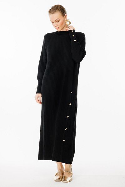 Ghisa Black Knitwear Dress - Accessory Detailed