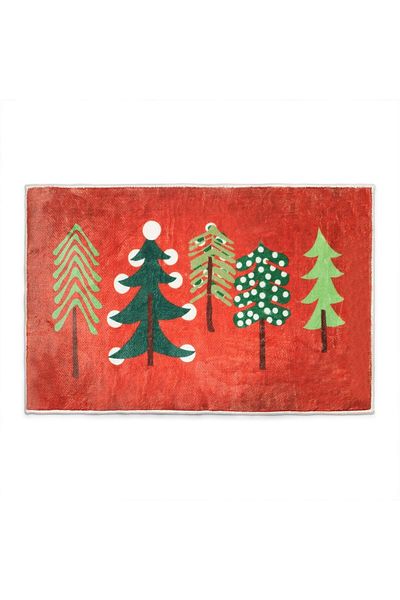 Aden Pine Tree Patterned Door Mat, Christmas Door Mat Woven Base - 40X60Cm