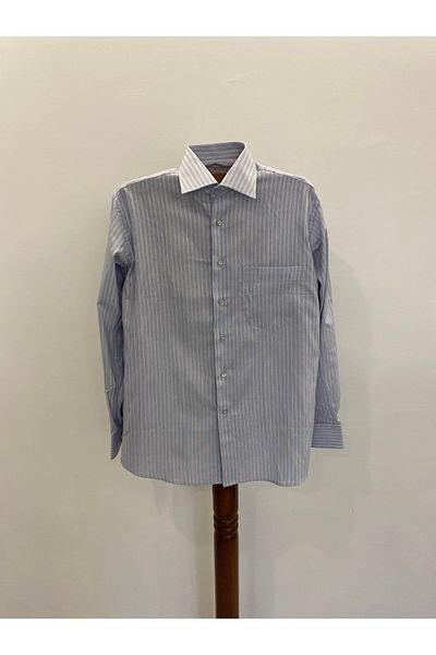 Yils LONDON Cămașă pentru bărbați cu dungi albastru deschis violet model clasic - mânecă lungă - 100% bumbac