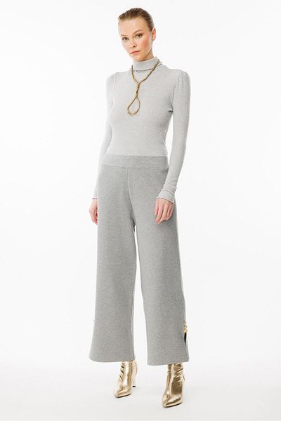 Ghisa Gray Knitwear Trousers - Leg Detail