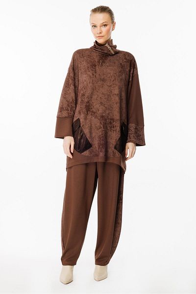 Ghisa Coffee Patterned Collar Detailed Set