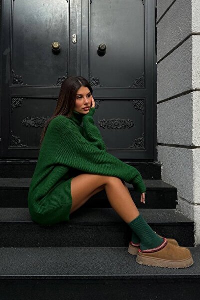 barış sülün lovebox Green Oversize Knitwear Sweater Tunic - Turtleneck 24W16023