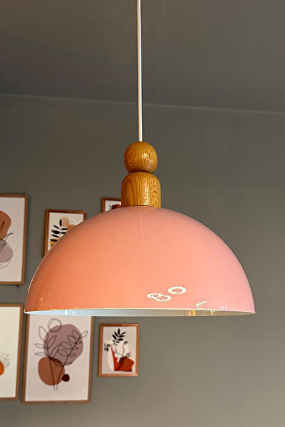 Bamyum Yimpi Pembe Kalın Ahşap Boncuk Başlık Avize Tekli Sarkıt Salon Dekorat...