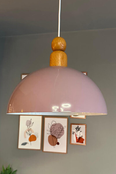 Bamyum Yimpi Lila Kalın Ahşap Boncuk Başlık Avize Tekli Sarkıt Salon Dekorati...