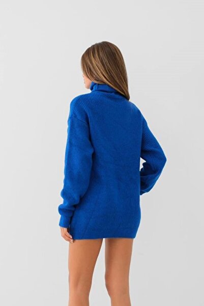 bayansepeti Оверсайз синій трикотажний светр з коміром-стійкою - 24W16023