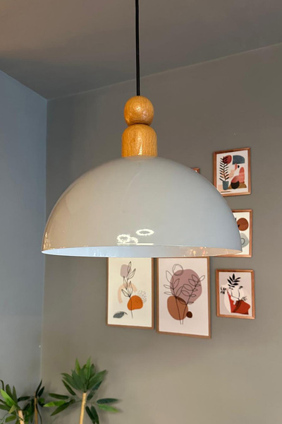 Bamyum Yimpi Gri Kalın Ahşap Boncuk Başlık Avize Tekli Sarkıt Salon Dekoratif...