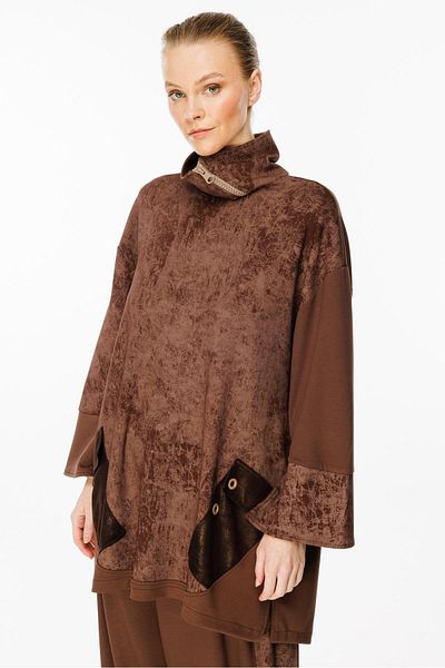 Ghisa Coffee Patterned Collar Detailed Set