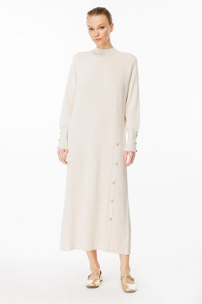 Ghisa Knitwear Dress - Accessory Detailed and Stone Colored