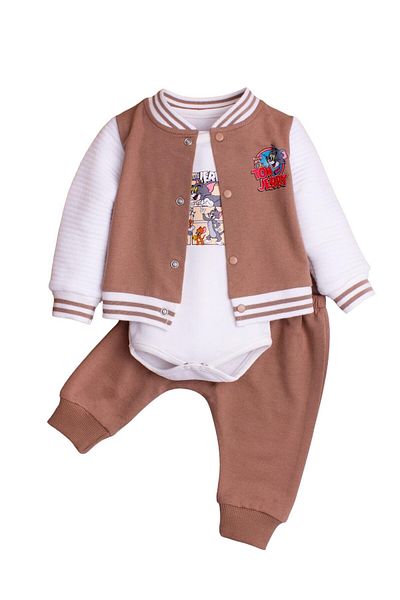 Chicsy Baby 100% Cotton Tom and Jerry Fabric Bodysuit Baby 3 Piece Set