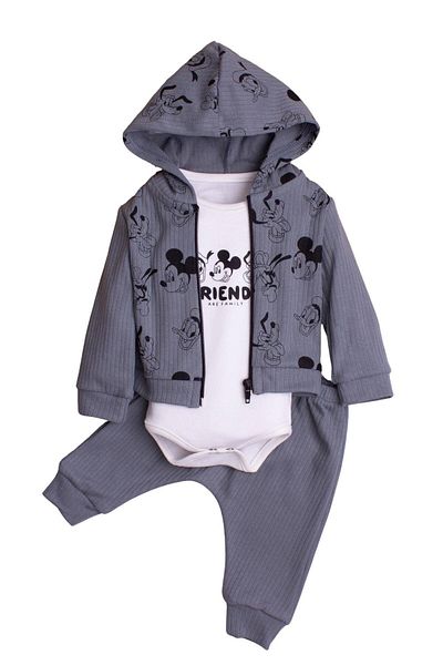 Chicsy Baby Mickey Mause Hooded Corded Baby Set - Cotton Bodysuit, Set of 3