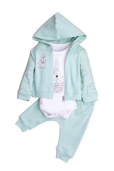 Chicsy Baby Kız Bebek Kapüşonlu Tavşanlı  Pamuklu Zıbınlı Fitilli 3'lü Bebek ...