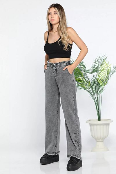 GÜLSELİ Anthracite Women's High Waist Tasseled Stone Detailed Lycra Jean Jeans
