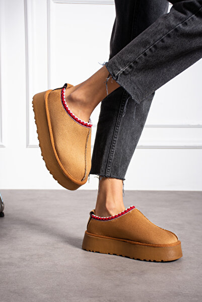 YUNUSTERLİK63 Γυναικεία παπούτσια Taba Tazz Suede Seasonal Slippers Mini Slippers με χνούδι μέσα