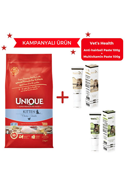 Unique Yavru Kedi Maması Tavuklu 1,5 kg- Vet's Health Anti-hairball +Multivit...