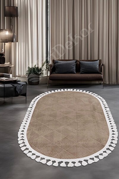 Dijidekor Avangard Oval Halı Pramit Kahve Salon Koridor Antre Mutfak Halısı S...