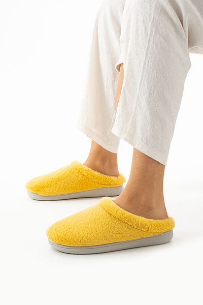 Moda Devrin Gz14670 Κίτρινες βελούδινες γυναικείες παντόφλες σπιτιών