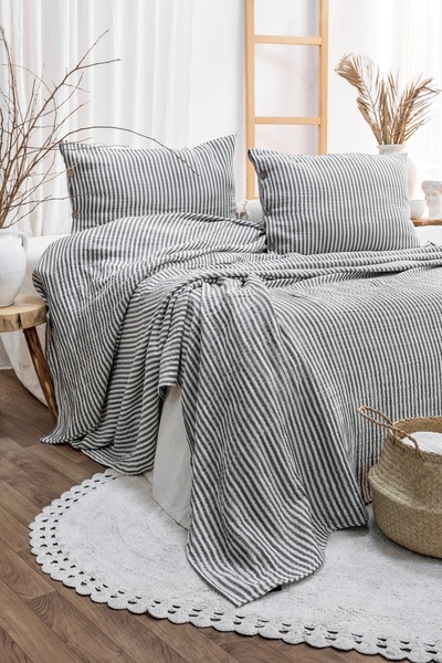 EIFIN Modern Çift Kişilik %100 Pamuk 3 Katlı Müslin Yatak Örtüsü Seti Çizgili