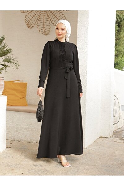 Modamorfo Φόρεμα Ayrobin με λεπτομέρεια Çıma και ζώνη - Μαύρο