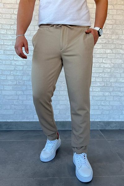 MİSHAR İTALİA Ανδρικό παντελόνι Jogger σε μπεζ κορδόνι μέσης