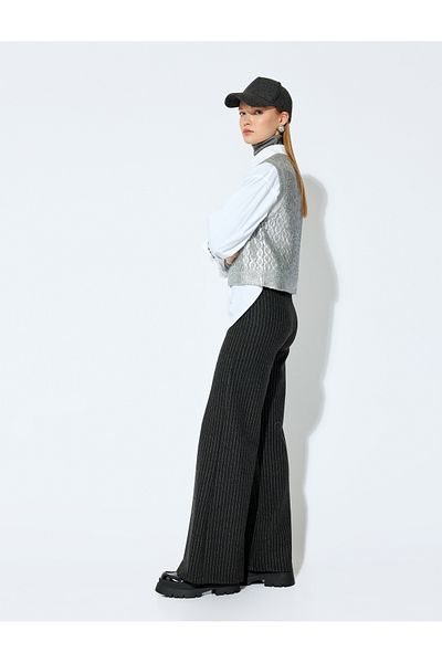 Koton X Şahika Ercümen - Soft Textured Striped Straight Wide Leg Pants