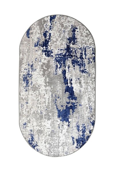 Dijidekor Χαλί Embos Oval χωρίς κρόσσια ανοιχτό μπλε ναυτικό, σβηστό πατάκι δαπέδου 150x200