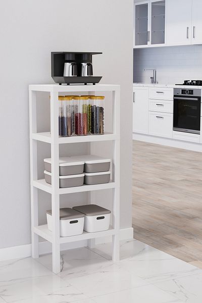 kitchen trend Organizator de baie din plastic Ombeg cu 4 niveluri - Raft pentru cărți pentru ghiveci alb