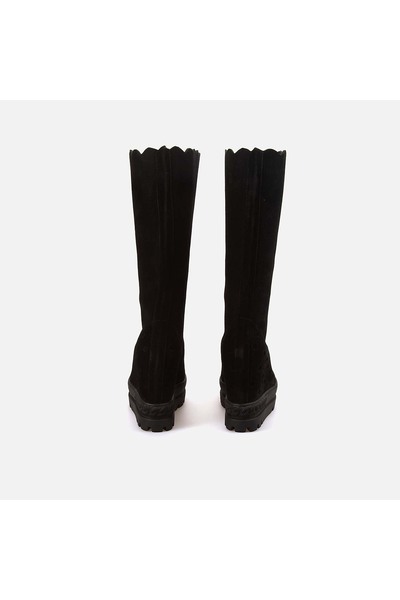 Rouge Rubber Sole Genuine Leather 12cm Wedge Heeled Women's Boots 6201-1